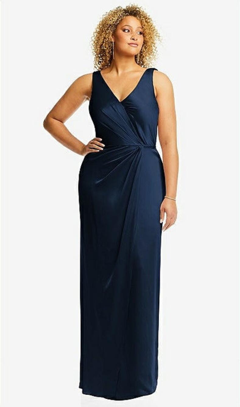 After Six New Womens Faux Wrap Satin Gown Dress 6864 Midnight 6 R Formal Elegant